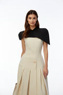 Tiphaine Khaki Cape Pleated Asymmetrical Maxi Dress