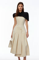 Tiphaine Khaki Cape Pleated Asymmetrical Maxi Dress