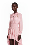 Ottilie Pink Ruffled Asymmetrical Maxi Dress