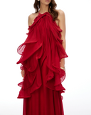 Michèle Red Halterneck Ruffled Maxi Dress