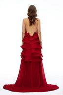 Michèle Red Halterneck Ruffled Maxi Dress