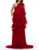 Michèle Red Halterneck Ruffled Maxi Dress