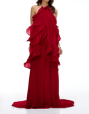 Michèle Red Halterneck Ruffled Maxi Dress