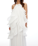 White Halterneck Ruffled Maxi Dress