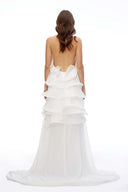 White Halterneck Ruffled Maxi Dress