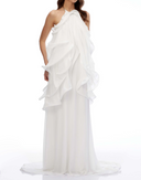 White Halterneck Ruffled Maxi Dress