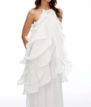 White Halterneck Ruffled Maxi Dress