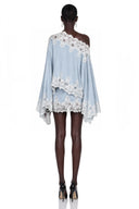 Krystèle Blue One Shoulder Top & Skirt Set with Lace Trim