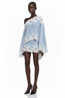 Krystèle Blue One Shoulder Top & Skirt Set with Lace Trim