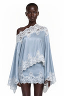 Krystèle Blue One Shoulder Top & Skirt Set with Lace Trim