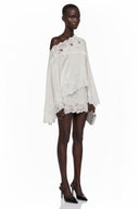 Krystèle White One Shoulder Top & Skirt Set with Lace Trim