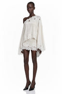 Krystèle White One Shoulder Top & Skirt Set with Lace Trim