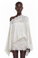 Krystèle White One Shoulder Top & Skirt Set with Lace Trim