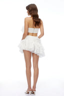 Jéromine White Bustier Top & Ruffled Skirt Set with 3D Florals