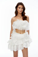 Jéromine White Bustier Top & Ruffled Skirt Set with 3D Florals