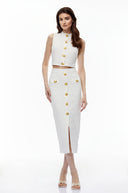 Ismérie White Textured Knit Top & Skirt Set
