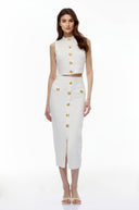 Ismérie White Textured Knit Top & Skirt Set