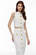 Ismérie White Textured Knit Top & Skirt Set