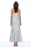 Cosette Blue Floral Strapless Peplum Maxi Dress