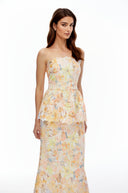 Cosette Orange Floral Strapless Peplum Maxi Dress