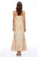 Cosette Orange Floral Strapless Peplum Maxi Dress