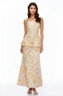 Cosette Orange Floral Strapless Peplum Maxi Dress