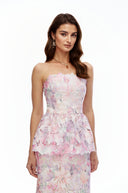 Cosette Pink Floral Strapless Peplum Maxi Dress