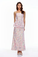 Cosette Pink Floral Strapless Peplum Maxi Dress