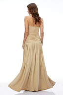 Douce Champagne Halterneck Ruched Maxi Dress with Side Slit