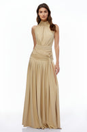Douce Champagne Halterneck Ruched Maxi Dress with Side Slit