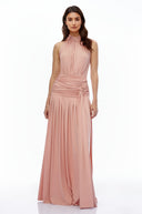 Douce Pink Halterneck Ruched Maxi Dress with Side Slit