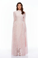 Victoire Pink Mock Neck Long Sleeve Lace Maxi Dress