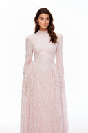 Victoire Pink Mock Neck Long Sleeve Lace Maxi Dress