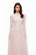 Victoire Pink Mock Neck Long Sleeve Lace Maxi Dress
