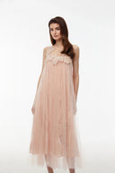 Pélagie Blush Pink Floral Embroidered Midi Dress