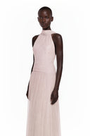 Téodora Pink Halterneck Lace Maxi Dress with Cape