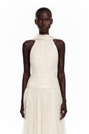 Téodora Ivory Halterneck Lace Maxi Dress with Cape