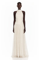 Téodora Ivory Halterneck Lace Maxi Dress with Cape