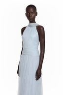 Téodora Baby Blue Halterneck Lace Maxi Dress with Cape