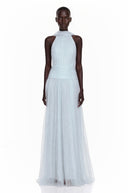 Téodora Baby Blue Halterneck Lace Maxi Dress with Cape