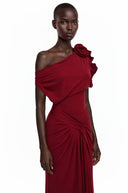Genesis Red One Shoulder Ruched Maxi Dress