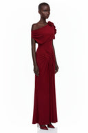 Genesis Red One Shoulder Ruched Maxi Dress