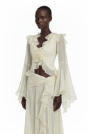 Astoria White Floral Applique Crop Top & Draped Skirt Set