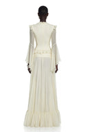 Astoria White Floral Applique Crop Top & Draped Skirt Set