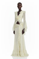 Astoria White Floral Applique Crop Top & Draped Skirt Set