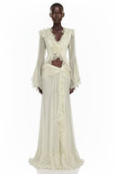 Astoria White Floral Applique Crop Top & Draped Skirt Set