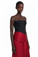 Eulalie Red Color Block Twist Front Midi Dress