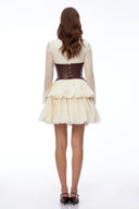 Ginette Cream Color Block Puffball Mini Dress