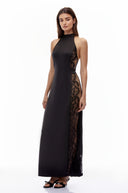 Iseult Black Cut-Out Maxi Dress with Lace Panels