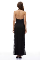 Iseult Black Cut-Out Maxi Dress with Lace Panels